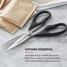 Load image into Gallery viewer, KitchenAid All Purpose Kitchen Shears with Protective Sheath Durable Stainless Steel Scissors, Dishwasher Safe, Soft Grip Comfort Handle, 8.72 Inch, Black