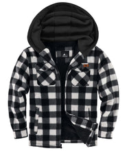 Load image into Gallery viewer, JACKETOWN Boys Fleece Jacket Kids Plaid Flannel Shacket Shirts Sherpa Hoodie Zip Up Sweatshirt Winter Coat 6-15 Years White Black 10-11 Years