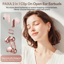 Load image into Gallery viewer, 2 in 1 Clip on Open Ear Headphones Wireless Earbuds, 0 Delay Bluetooth 6.0, Ultra-long 140H Play, Auto L-R Recognition Touch Control, Hybrid Noise Reduction for Work Fitness Daily Use,Ctbuds Rose Gold