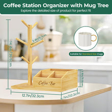 Load image into Gallery viewer, EsLuker.ly Mug Tree Holder Stand, Countertop Bamboo Coffee Cup Organizer Rack for Kitchen Office, Space-Saving Coffee Station Bar Organizer with 6 Hooks, Modern Design Enhances Decor
