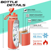 Load image into Gallery viewer, 40 oz Stainless Steel Water Bottles with Straw and Auto Spout Lids, Wide Mouth Metal Thermo Bottles for Gym, Leak Proof & BPA-Free Water Flask Jug with Paracord Handle & Carrier Bag with Strap