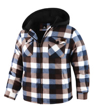Load image into Gallery viewer, JACKETOWN Boys Fleece Jacket Kids Plaid Flannel Shacket Shirts Sherpa Hoodie Zip Up Sweatshirt Winter Coat 6-15 Years Coffee 10-11 Years