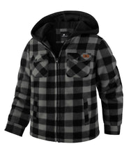 Load image into Gallery viewer, JACKETOWN Boys Fleece Jacket Kids Plaid Flannel Shacket Shirts Sherpa Hoodie Zip Up Sweatshirt Winter Coat 6-15 Years Dark Grey 10-11 Years