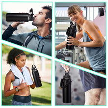 Load image into Gallery viewer, DIGJUPER 40OZ Insulated Water Bottle with Auto Spout Lids, Straw Lids, Paracord Handle for Sport, Protective Cup Mat, BPA-Free Reusable Insulated Water Bottle - Black Water Jug with Straw