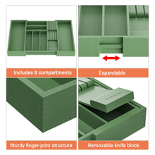 Load image into Gallery viewer, TIOPGHAD Bamboo-Silverware-Drawer-Organizer-Kitchen, Expandable Utensil Holder Cutlery Tray Flatware Organization Adjustable Wood Tableware Dividers Storage (with Removable Knife Block)(Grayish Green)