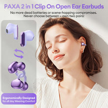 Load image into Gallery viewer, 2 in 1 Clip on Open Ear Headphones Wireless Earbuds, 0 Delay Bluetooth 6.0, Ultra-Long 140H Play, Auto L-R Recognition Touch Control, Hybrid Noise Reduction for Work Fitness Daily Use, Ctbuds Purple