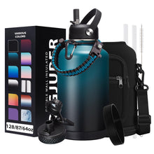 Load image into Gallery viewer, Half-gallon Insulated Water-Bottle with Straw - Stainless Steel Thermo Jug with Spout Straws Lids, Paracord Handle & Bottle Sleeve, 64OZ Vacuum Thermo Water Bottle for Camping Trip
