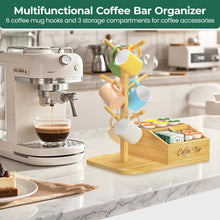 Load image into Gallery viewer, EsLuker.ly Mug Tree Holder Stand, Countertop Bamboo Coffee Cup Organizer Rack for Kitchen Office, Space-Saving Coffee Station Bar Organizer with 6 Hooks, Modern Design Enhances Decor