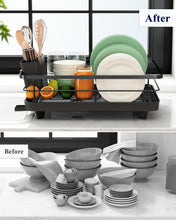 Load image into Gallery viewer, Kitsure Dish Drying Rack for Kitchen Counter, Stainless Steel Sink Organization and Storage Essentials with Cutlery Holder, Home and Appartment Decor, 12''W x 15.5''L, Black