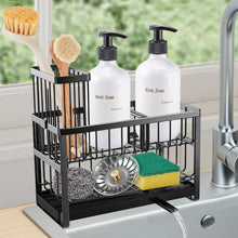 Load image into Gallery viewer, Sinnsally Kitchen Sponge Holder,2 Tier Sink Caddy Organizer with High Brush Holder,Stainless Steel Sink Box Dish Scrubber Holder,Soap Tray for Kitchen Counter Accessories & Storage Rack (Black)
