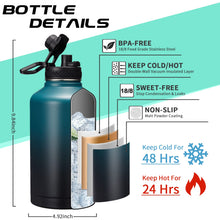 Load image into Gallery viewer, Half-gallon Insulated Water-Bottle with Straw - Stainless Steel Thermo Jug with Spout Straws Lids, Paracord Handle & Bottle Sleeve, 64OZ Vacuum Thermo Water Bottle for Camping Trip