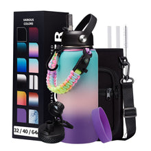 Load image into Gallery viewer, Insulated Stainless Steel Water Bottle - 32/40/64/128 oz Water Bottles with Straw & Spout Lids, Paracord Handle and Carrier Pouch, Workout Water Flask Bottle for Women Men Sport Activities