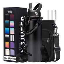 Load image into Gallery viewer, Vacuum Insulated Water Bottle 40oz - w/Straw Lid & Spout Lid, Carrier Bag, Paracord Handle, Bottle Boot, Stainless Steel Water Bottle for Adults, Wide Mouth Thermo Bottle Flask Cold-48H Hot-24H