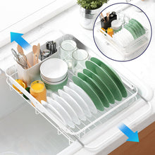 Load image into Gallery viewer, Kitsure Dish Drying Rack for Kitchen Counter, Stainless Steel Sink Organization and Storage Essentials with Cutlery Holder, Home and Appartment Decor, 12.2''W x 15.7''~23''L, White