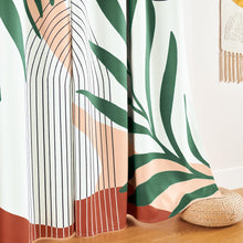 Load image into Gallery viewer, ZYLLGLOW Mid Century Modern Curtains Set Thick Cotton Boho Curtain Blackout for Bedroom Bohemian Style Decor Window Leaf Print Classical Drapes for Living Dining Room, 2 Panels, W52×84L