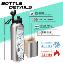 Load image into Gallery viewer, 40oz Stainless Steel Water Bottle - Wide Mouth Vacuum Insulated Metal Water Bottle with Straw Lid & Paracord Handle, Sweat-Proof Water Flask Thermo Metal Mug with Strap for Gym Camping Hiking