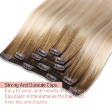 Load image into Gallery viewer, Hair Extensions Real Human Hair Balayage Clip in Hair Extensions Ash Brown to Blonde Ash Blonde Highlight Human Hair Clip ins for Women 14 Inch 5pcs 100% Remy Human Hair