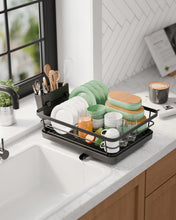 Load image into Gallery viewer, Kitsure Dish Drying Rack for Kitchen Counter, Stainless Steel Sink Organization and Storage Essentials with Cutlery Holder, Home and Appartment Decor, 12''W x 15.5''L, Black