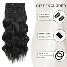 Load image into Gallery viewer, Fliace Clip in Black Hair Extensions for Women, Thick Double Weft Wavy Soft Hair & Blends Well Long Hairpieces(20inch, 6pcs, Natural Black)