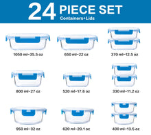 Load image into Gallery viewer, M MCIRCO 24-Piece Glass Food Storage Containers with Upgraded Snap Locking Lids,Glass Meal Prep Containers Set - Airtight Lunch Containers, Microwave, Oven, Freezer and Dishwasher, Blue