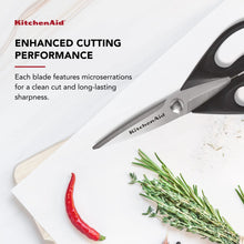 Load image into Gallery viewer, KitchenAid All Purpose Kitchen Shears with Protective Sheath Durable Stainless Steel Scissors, Dishwasher Safe, Soft Grip Comfort Handle, 8.72 Inch, Black