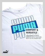 Load image into Gallery viewer, PUMA Boys Active Shorts Set - 3 Piece Performance T-Shirt, Dry Fit Tank Top, and Gym Shorts - Activewear Set for Boys (4-16), Size 8, White/Blue