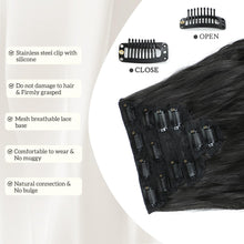 Load image into Gallery viewer, Fliace Clip in Black Hair Extensions for Women, Thick Double Weft Wavy Soft Hair & Blends Well Long Hairpieces(20inch, 6pcs, Natural Black)