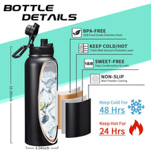 Load image into Gallery viewer, DIGJUPER 40OZ Insulated Water Bottle with Auto Spout Lids, Straw Lids, Paracord Handle for Sport, Protective Cup Mat, BPA-Free Reusable Insulated Water Bottle - Black Water Jug with Straw