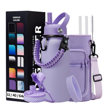 Load image into Gallery viewer, DIGJUPER Insulated Water Bottle 32 oz - with Straw & Pop-up Spout Lid, Paracord Handle, Carrier Shoulder Strap, Protective Boot, Wide Mouth Double Walled Vacuum Insulated Gym Water Bottle for Women