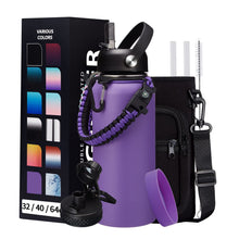 Load image into Gallery viewer, DIGJUPER 32 oz Water Bottles with Straw & Spout Lid, Paracord Handle & Strap, Double Wall Insulated Flask Water Bottle, Reusable Wide Mouth Gym Water Bottles for Women and Men for Fitness Sports