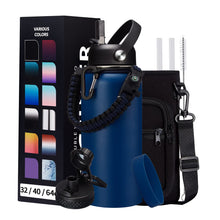 Load image into Gallery viewer, Stainless Steel Water Bottles 32oz - with Paracord Handle, Straw/Spout Lid, Carrying Case & Protective Boot, Leak Proof Double Wall Vacuum Insulated Bottle Keep Cold 48H & Hot 24H