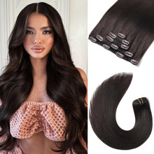 Load image into Gallery viewer, Dark Brown Hair Extensions Clip in Hair Extensions Real Human Hair Straight Remy Hair Clip Extensions for Women 18 Inch 80g/5pcs Clip in Extensions Human Hair Soft Silky