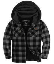 Load image into Gallery viewer, JACKETOWN Boys Fleece Jacket Kids Plaid Flannel Shacket Shirts Sherpa Hoodie Zip Up Sweatshirt Winter Coat 6-15 Years Dark Grey 10-11 Years
