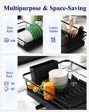 Load image into Gallery viewer, Kitsure Dish Drying Rack for Kitchen Counter, Stainless Steel Sink Organization and Storage Essentials with Cutlery Holder, Home and Appartment Decor, 12''W x 15.5''L, Black