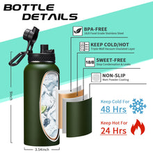 Load image into Gallery viewer, DIGJUPER Insulated Water Bottle 32 oz - Cold-48h & Hot-24h Stainless Steel Vacuum Flask with Straw & Pop-up Chug Lid, Leak Proof 32oz Water Bottles, Wide Mouth Hydro Metal Thermal Cups for Gym Work