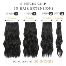 Load image into Gallery viewer, Fliace Clip in Black Hair Extensions for Women, Thick Double Weft Wavy Soft Hair & Blends Well Long Hairpieces(20inch, 6pcs, Natural Black)