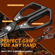 Load image into Gallery viewer, HUUSK Kitchen Scissors Set Upgraded - Stainless Steel Kitchen Shears, Sharp Meat Scissors, Heavy Duty Poultry Shear, Japanese Cooking Scissor for Food, Chicken Bones, and Turkey - Dishwasher Safe