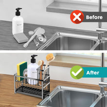 Load image into Gallery viewer, Sinnsally Kitchen Sponge Holder,2 Tier Sink Caddy Organizer with High Brush Holder,Stainless Steel Sink Box Dish Scrubber Holder,Soap Tray for Kitchen Counter Accessories & Storage Rack (Black)