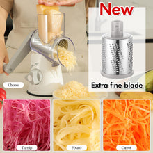 Load image into Gallery viewer, Ourokhome Rotary Cheese Grater Hand Crank, Kitchen Shredder Speed Mandolin Slicer Ice Shaver with Handle and Drum Blades for Cheese, Vegetable, Nuts, Chocolate, Potato, Carrot, 5 Blades, White