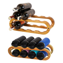 Load image into Gallery viewer, Nabytok 16" Acacia Wood Wine Rack, Elegant 8-Bottle Wooden Countertop Display, Modern Compact Storage Stand for Kitchen, Bar, or Dining Room Decor, Durable & Convenient