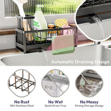 Load image into Gallery viewer, SWTYMIKI Sponge Holder for Kitchen Sink - Sink Caddy with Brush Holder Self-draining Sponge Caddy Organizer with Divider Stainless Steel Kitchen Accessories Storage for Countertop, Black