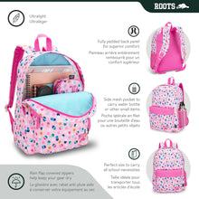 Load image into Gallery viewer, Roots Essential 3-in-1 Matching Water Resistant Kids Backpack and Lunch Bag Set with Bonus Pencil Case - Made from 100% Recycled Fabrics -22.5 litres, Pink Dot
