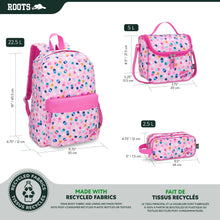 Load image into Gallery viewer, Roots Essential 3-in-1 Matching Water Resistant Kids Backpack and Lunch Bag Set with Bonus Pencil Case - Made from 100% Recycled Fabrics -22.5 litres, Pink Dot
