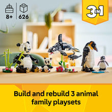 Load image into Gallery viewer, LEGO Creator 3 in 1 Wild Animals Panda Family - Building Toy Kit for Kids with 3 Building Options, Panda, Penguin, or Orca - 8 Year Old Girl & Boy Birthday Gifts - 31165