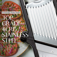 Load image into Gallery viewer, Gramercy Adjustable Mandoline Slicer for Kitchen, Potato Cutter, Vegetable Chopper, Mandolin, Cucumber Slicer- INCLUDING one Pair Cut-Resistant Gloves and Waffle Fry Cutter