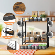 Load image into Gallery viewer, OGEMXU Coffee Station Organizer, 3 Tier Bar Organizer for Countertop, Mug Cup Holder Stand With 12 Hooks and 28 K Cup Storage for Kitchen, Home & Office, Rustic Brown
