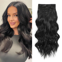 Load image into Gallery viewer, Fliace Clip in Black Hair Extensions for Women, Thick Double Weft Wavy Soft Hair & Blends Well Long Hairpieces(20inch, 6pcs, Natural Black)