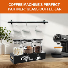 Load image into Gallery viewer, OARSE 3 PCS Glass Coffee Container with Wooden Shelf,3 x 54 oz Glass Coffee Bean Storage Container with Airtight Locking Clamp Lid Spoons Coffee Canister Set,Jars for Coffee Beans,Nuts,Tea,Sugar
