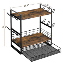 Load image into Gallery viewer, OGEMXU Coffee Station Organizer, 3 Tier Bar Organizer for Countertop, Mug Cup Holder Stand With 12 Hooks and 28 K Cup Storage for Kitchen, Home & Office, Rustic Brown