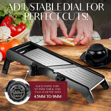 Load image into Gallery viewer, Gramercy Adjustable Mandoline Slicer for Kitchen, Potato Cutter, Vegetable Chopper, Mandolin, Cucumber Slicer- INCLUDING one Pair Cut-Resistant Gloves and Waffle Fry Cutter
